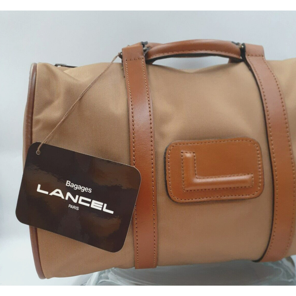 LANCEL Paris Vintage Vachetta Leather Canvas Satchel Bag Women Camel France NWT